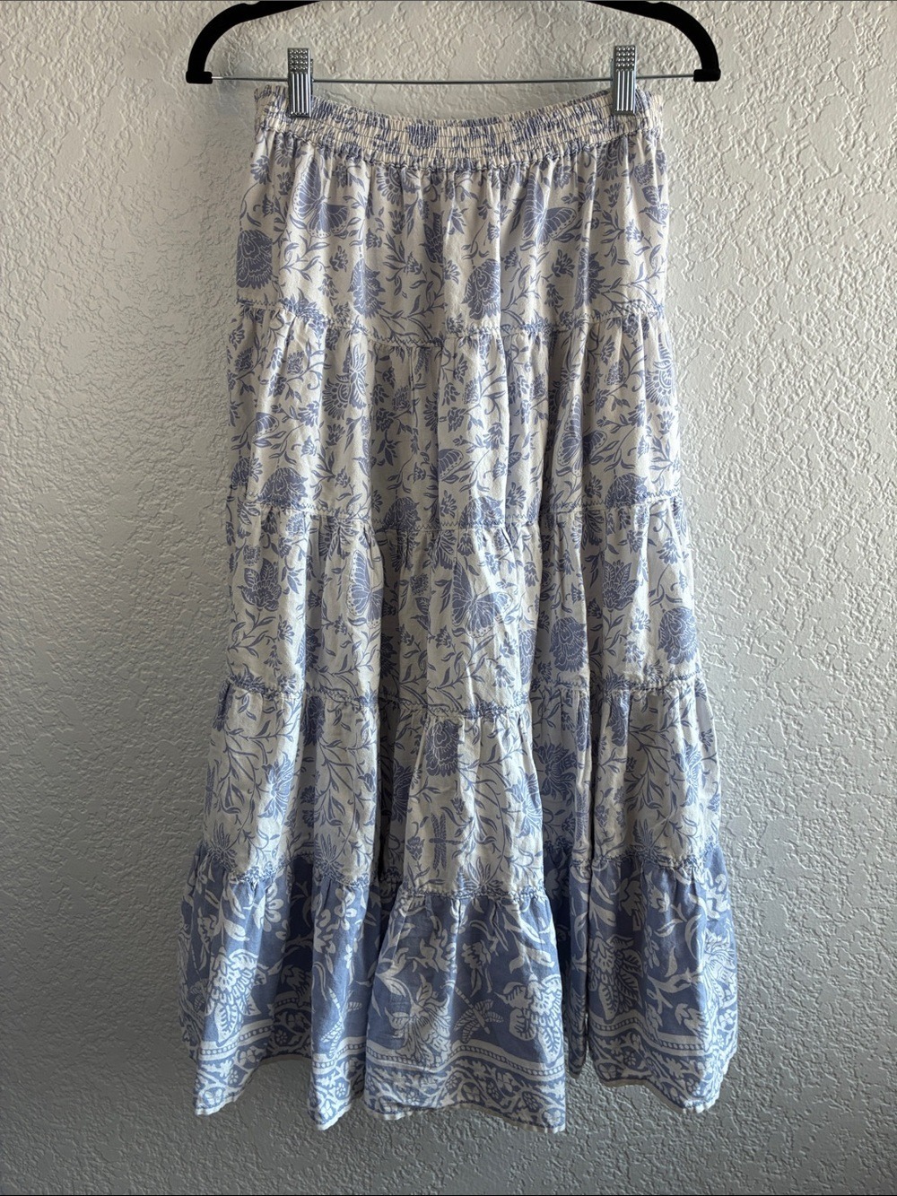 Free People Full Swing Midi Skirt Blue Heron Printed Floral Cottagecore M - Picture 7 of 10